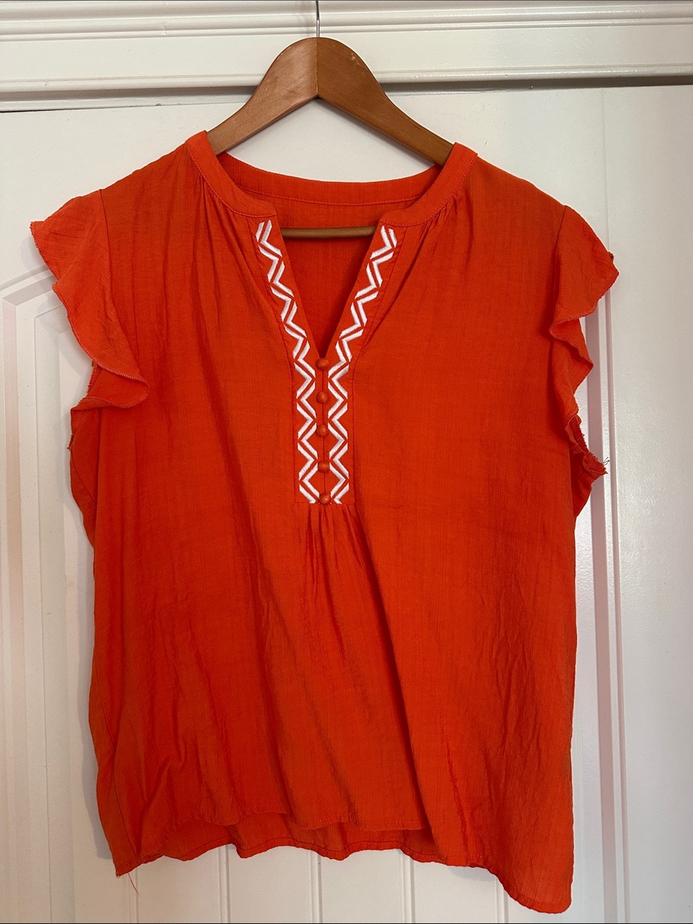 Women’s Embroidered V-Neck Flutter Sleeve Top